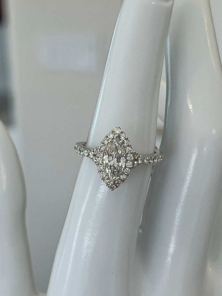 14K White Gold Ring Featuring a .97ct D SI2 Marquise-Shaped Diamond with .64ctw Diamond Accents
