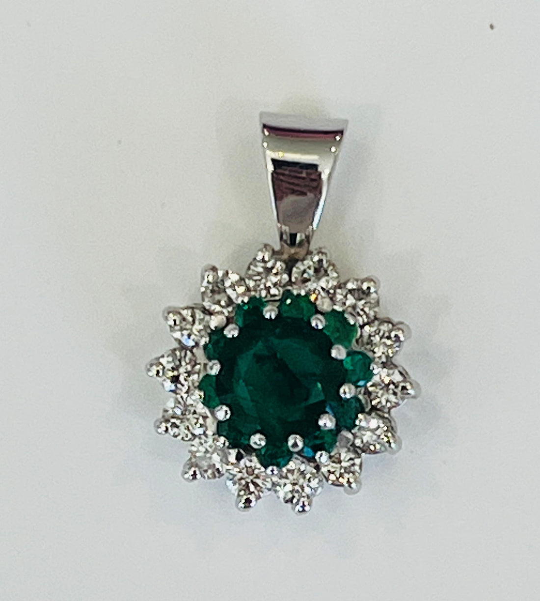 14K White Gold Pendant Featuring a 1.01ct Extra Fine Emerald with 1.43ctw Fine Diamond Accents