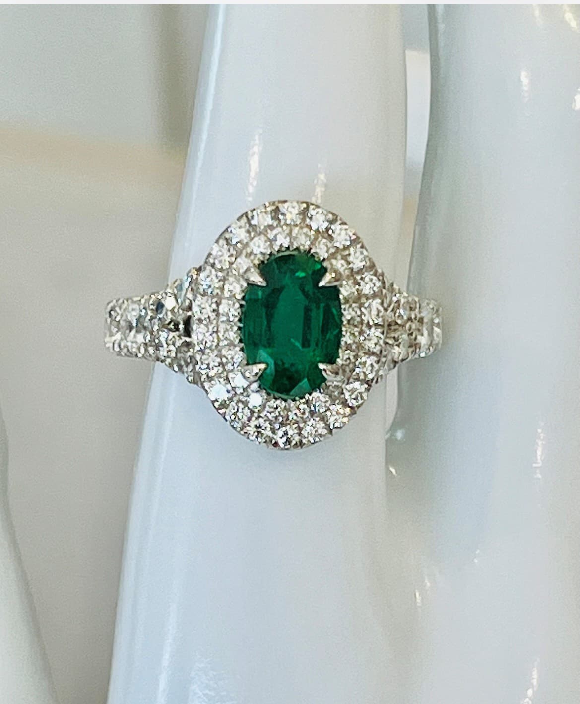 Platinum Ring Featuring a 2.33ct Emerald with 2.82ctw Diamond Accents