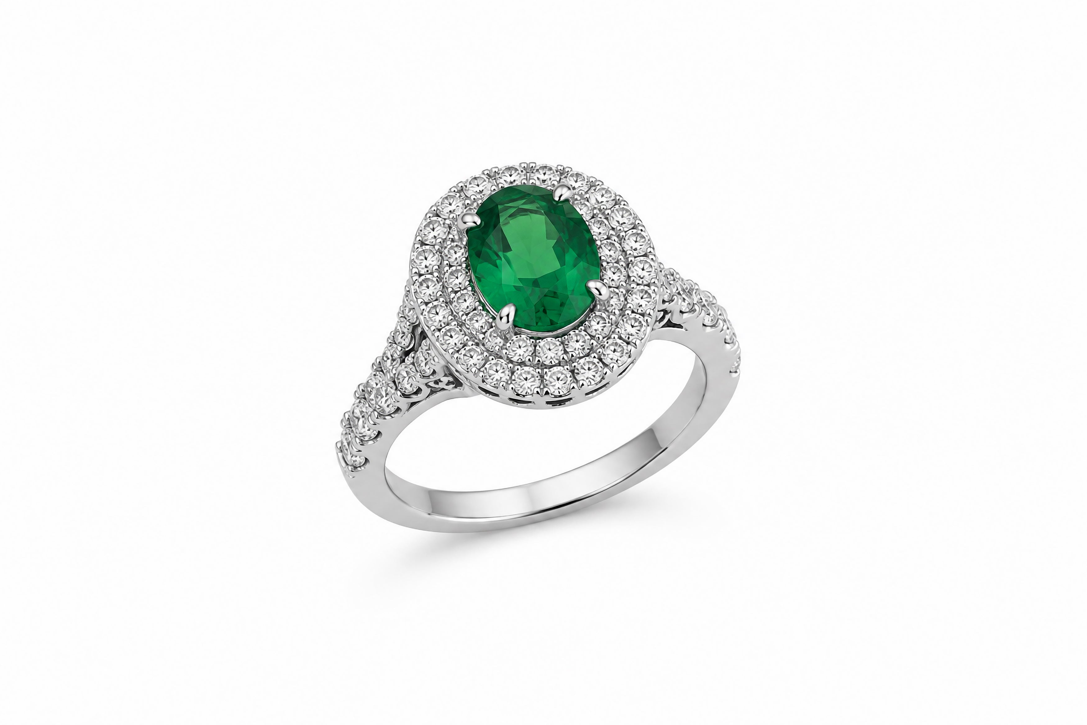 Platinum Ring Featuring a 2.33ct Emerald with 2.82ctw Diamond Accents