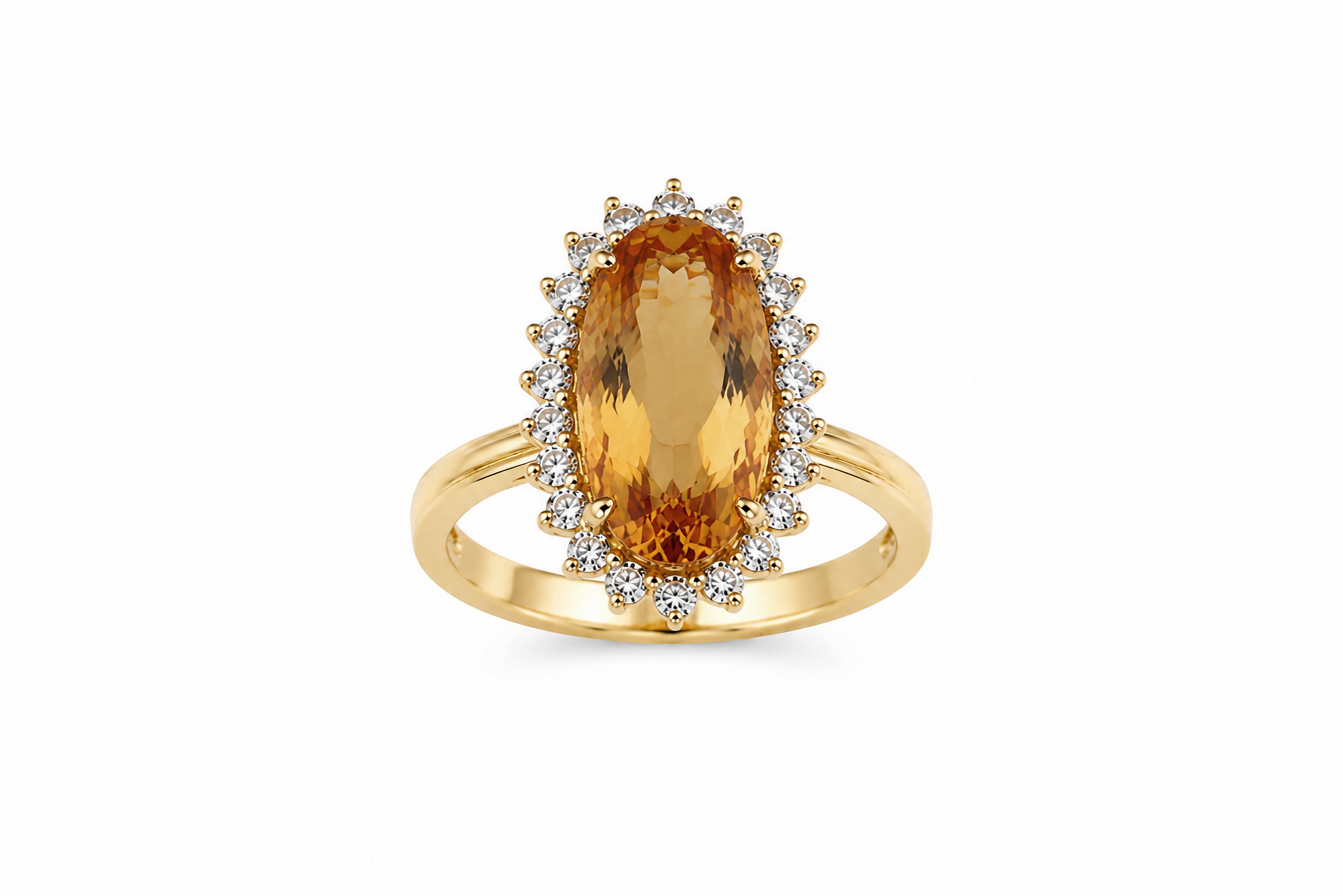 14K Yellow Gold Ring Featuring a 12.00ct Imperial Topaz with 1.05ctw Diamond Accents