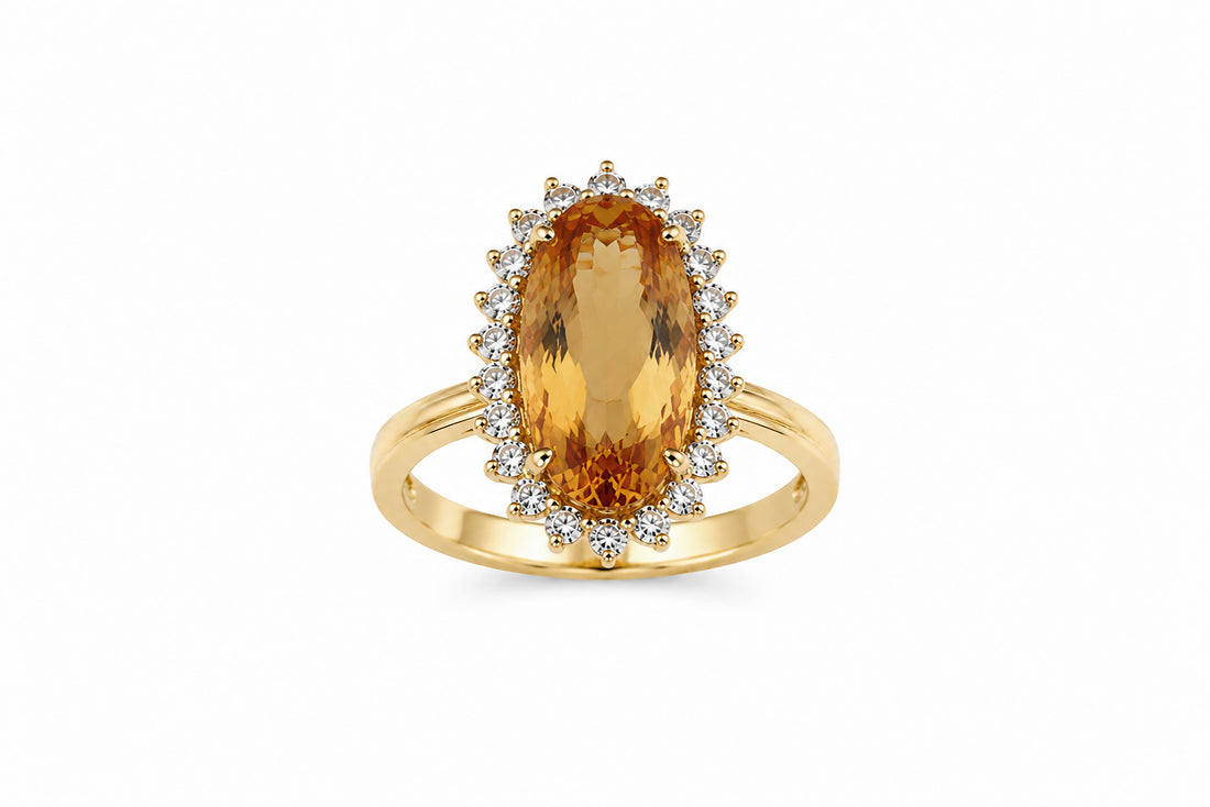 14K Yellow Gold Ring Featuring a 12.00ct Imperial Topaz with 1.05ctw Diamond Accents
