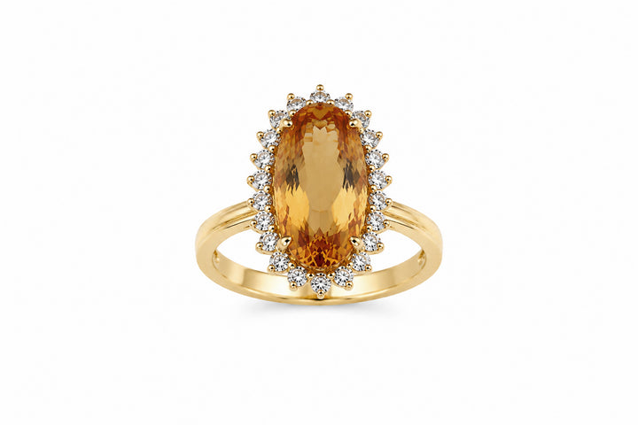 14K Yellow Gold Ring Featuring a 12.00ct Imperial Topaz with 1.05ctw Diamond Accents