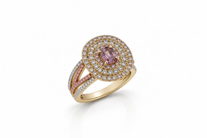 18K White Gold Ring Featuring a 1.03ct Fancy Intense Purplish Pink Diamond with 1.07ctw Diamond Accents