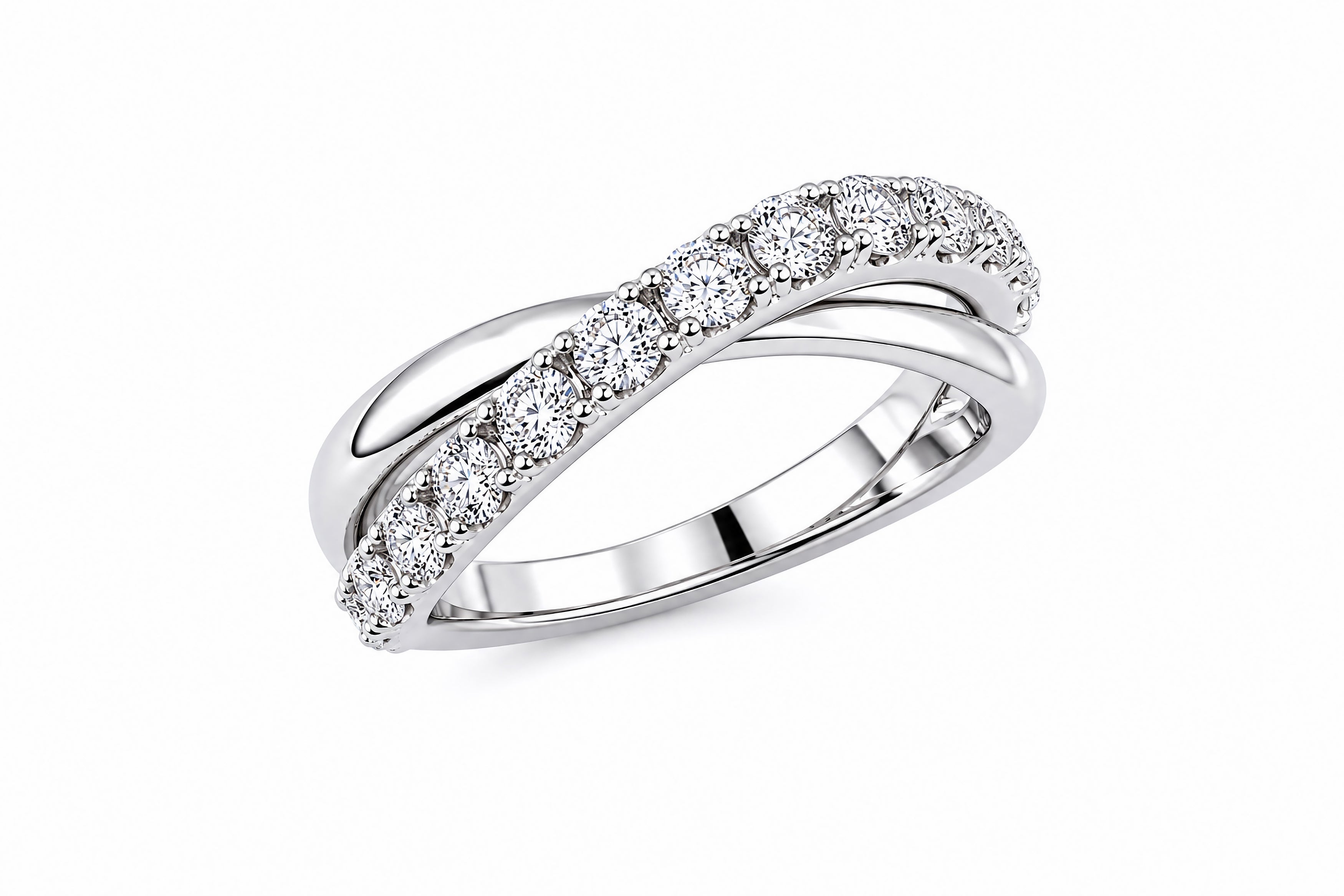 14K White Gold Criss-Cross Halfway Around Diamond Band Featuring .60ctw Fine Diamonds Ring