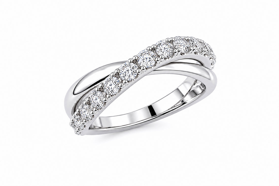 14K White Gold Criss-Cross Halfway Around Diamond Band Featuring .60ctw Fine Diamonds Ring