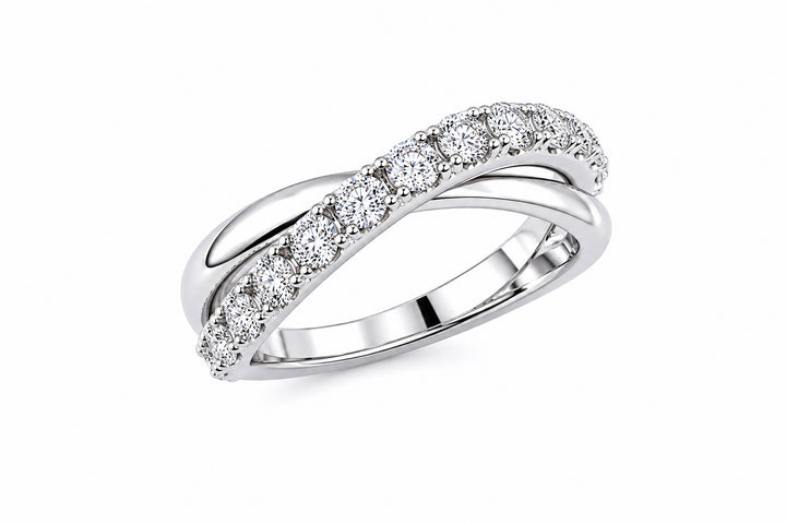 14K White Gold Criss-Cross Halfway Around Diamond Band Featuring .60ctw Fine Diamonds Ring