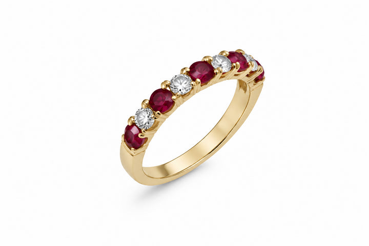 14K Yellow Gold Halfway Around Anniversary Band Featuring .40ctw Fine Diamonds and .64ct Fine Rubies ring