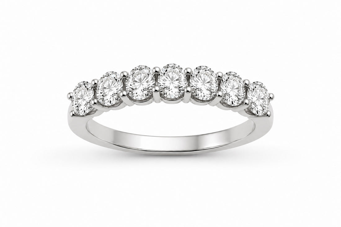 Platinum Halfway Around Oval Diamond Anniversary Band Featuring .58ctw Diamonds ring