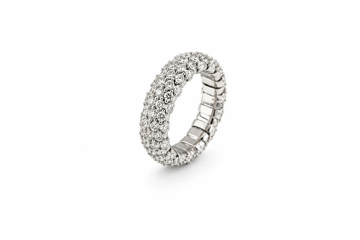 14K White Gold Multi-Row Diamond Band Featuring Diamonds Set All the Way Around, Spring-Loaded Design for Ease of Wear