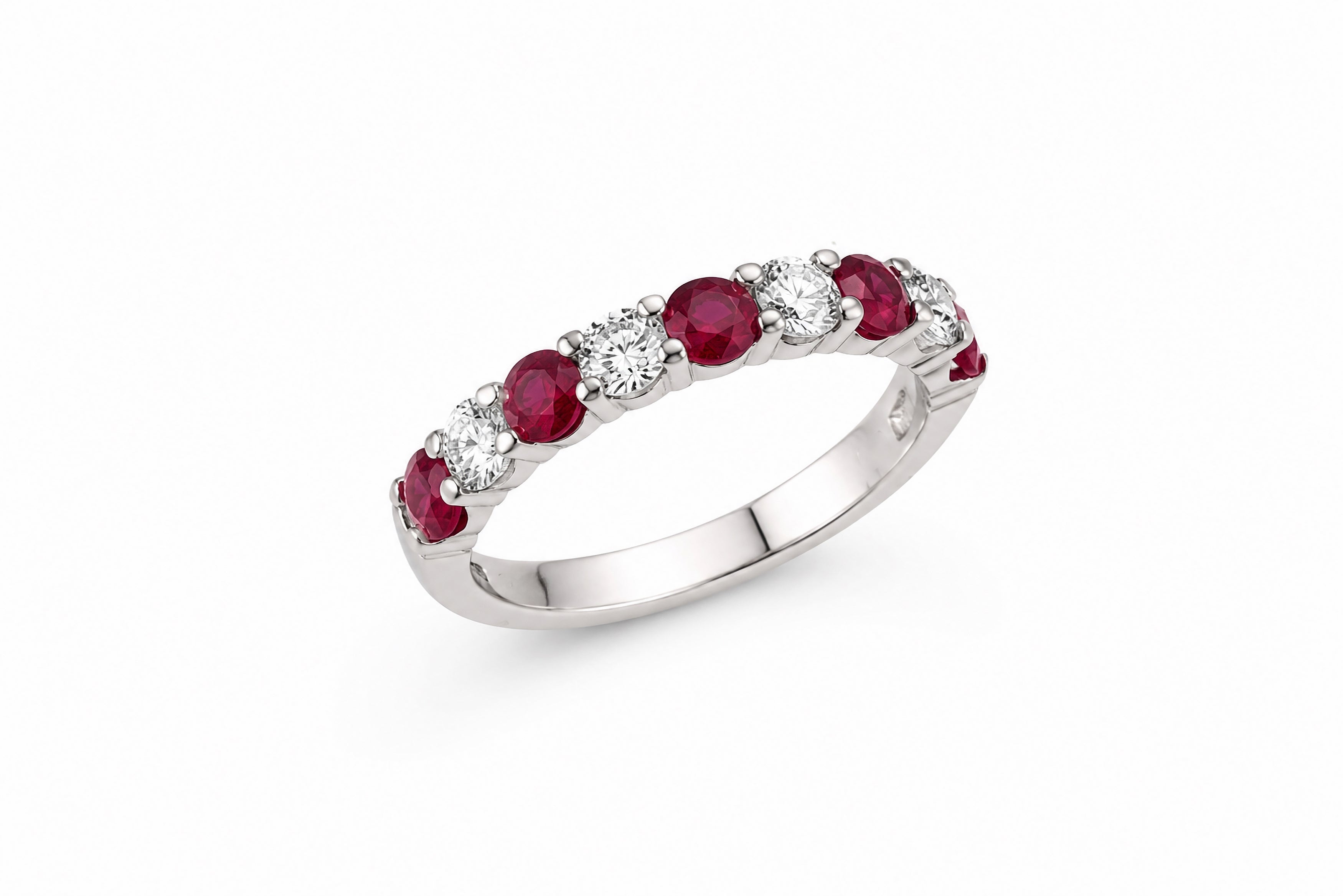 14K White Gold Halfway Around Anniversary Band Featuring .72ct Fine Rubies and .56ctw Fine Diamonds ring