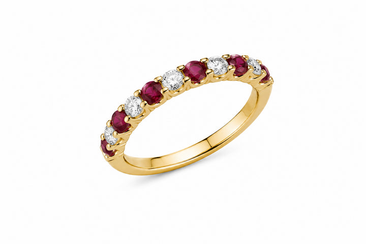 18K Yellow Gold Stackable Halfway Around Wedding Band Featuring .41ct Fine Rubies and .25ctw Diamonds ring