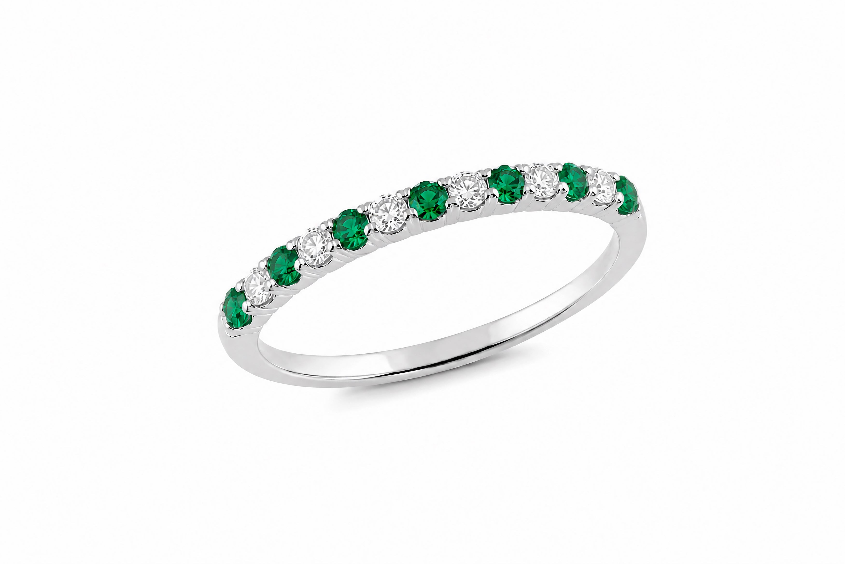 14K White Gold Stackable Halfway Around Wedding Band Featuring .22ct Fine Emeralds and .20ctw Diamonds ring