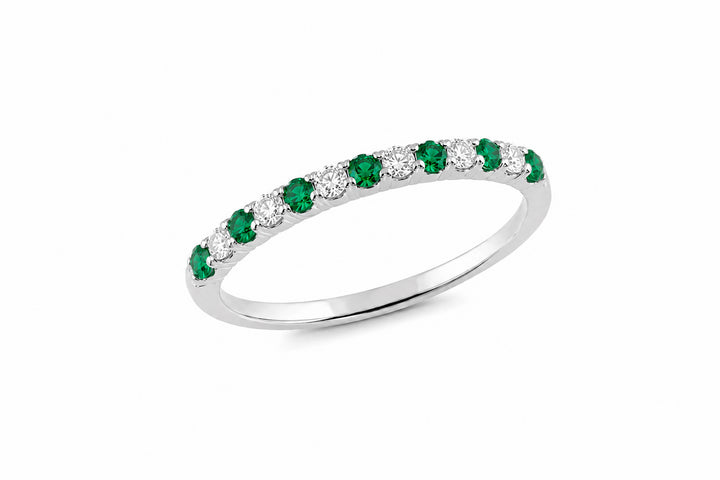 14K White Gold Stackable Halfway Around Wedding Band Featuring .22ct Fine Emeralds and .20ctw Diamonds ring