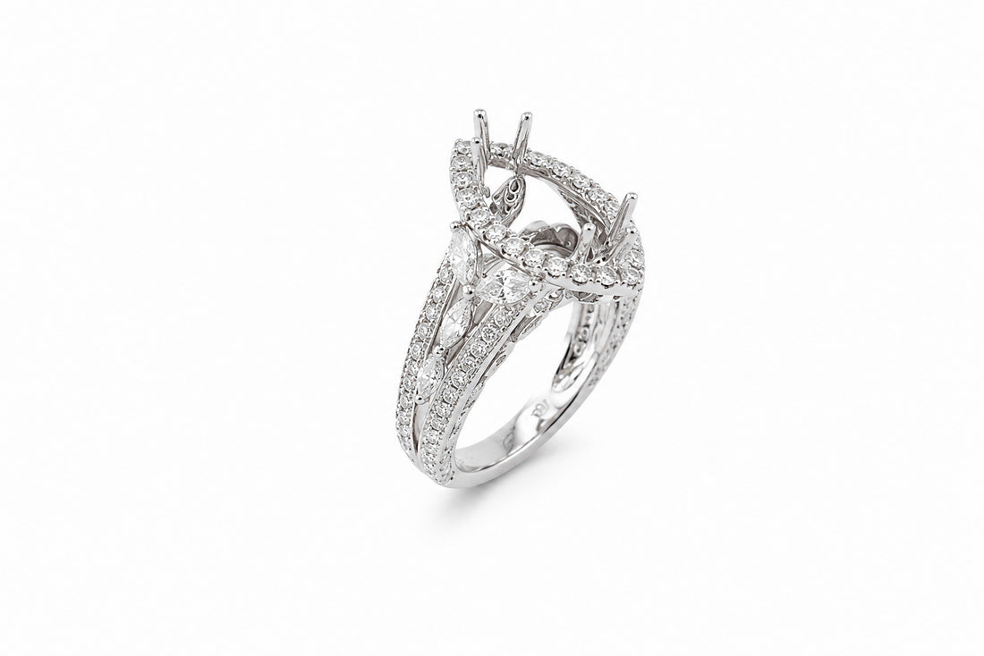 18K White Gold Engagement Ring Mounting Featuring 1.70ctw Diamonds marquise