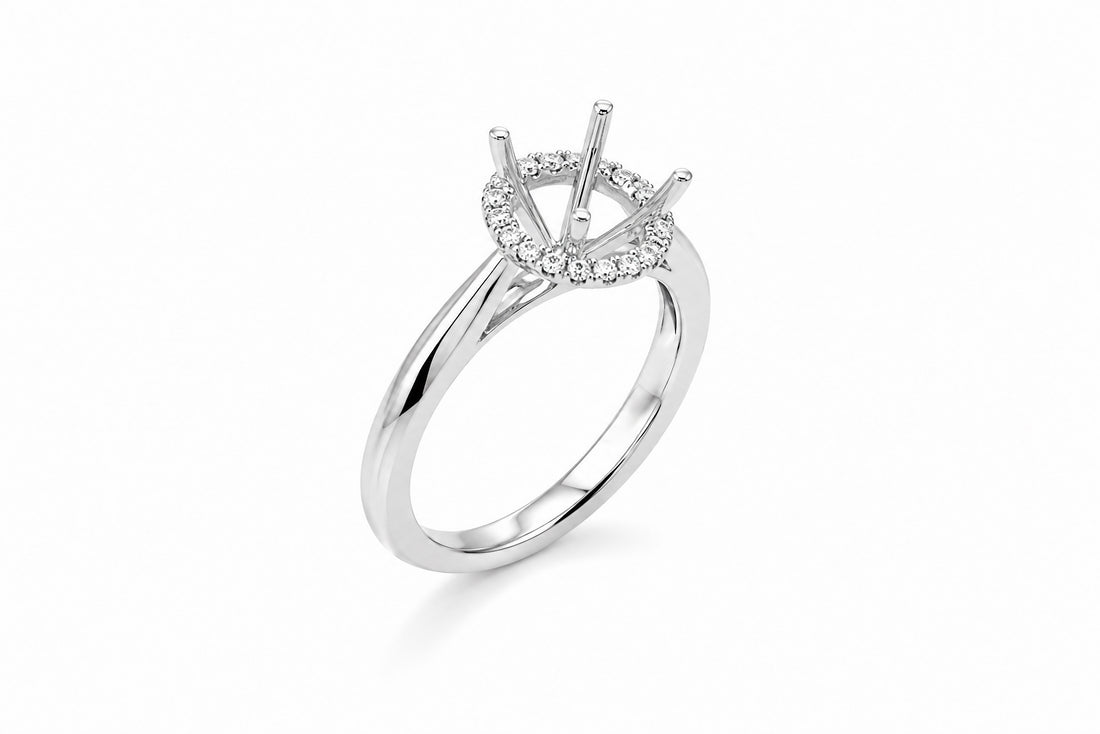 18K White Gold Halo Engagement Ring Mounting Featuring .12ctw Diamonds