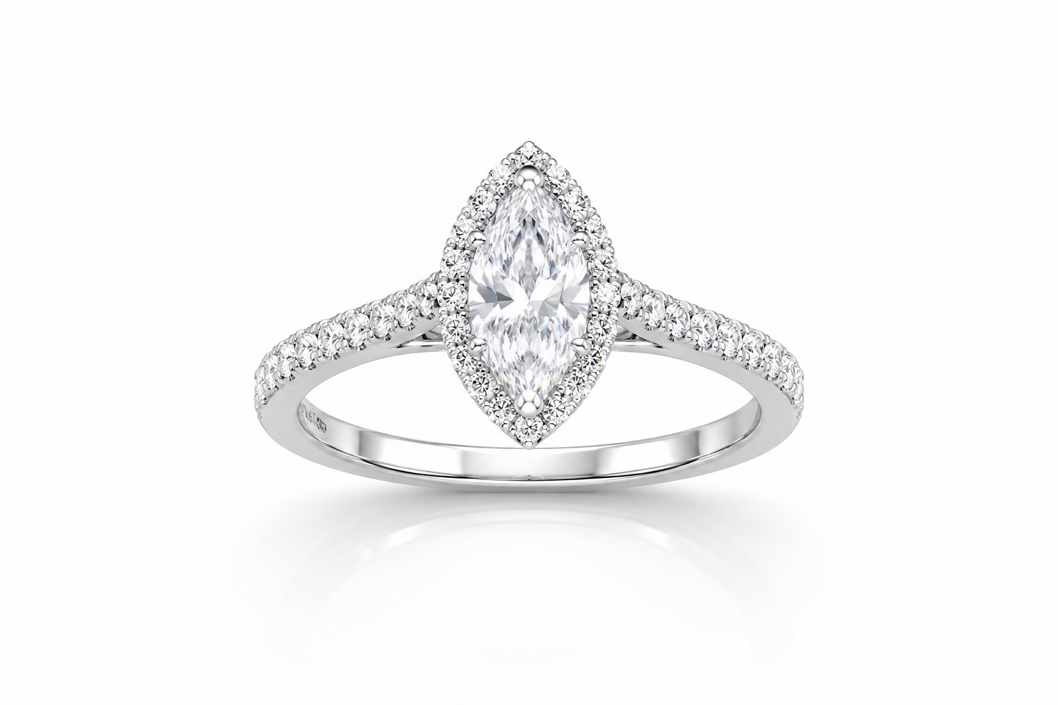 14K White Gold Ring Featuring a .97ct D SI2 Marquise-Shaped Diamond with .64ctw Diamond Accents engagement