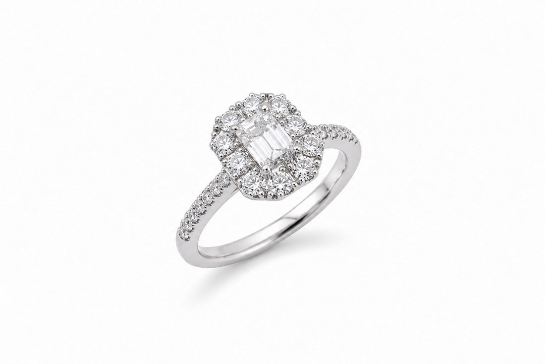 14K White Gold Engagement Ring Featuring a .68ct G VVS2 Diamond with .81ctw Diamond Accents