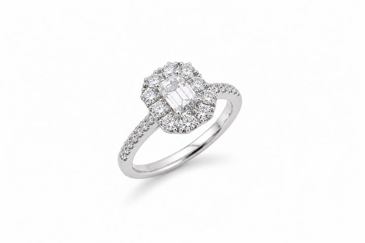 14K White Gold Engagement Ring Featuring a .68ct G VVS2 Diamond with .81ctw Diamond Accents