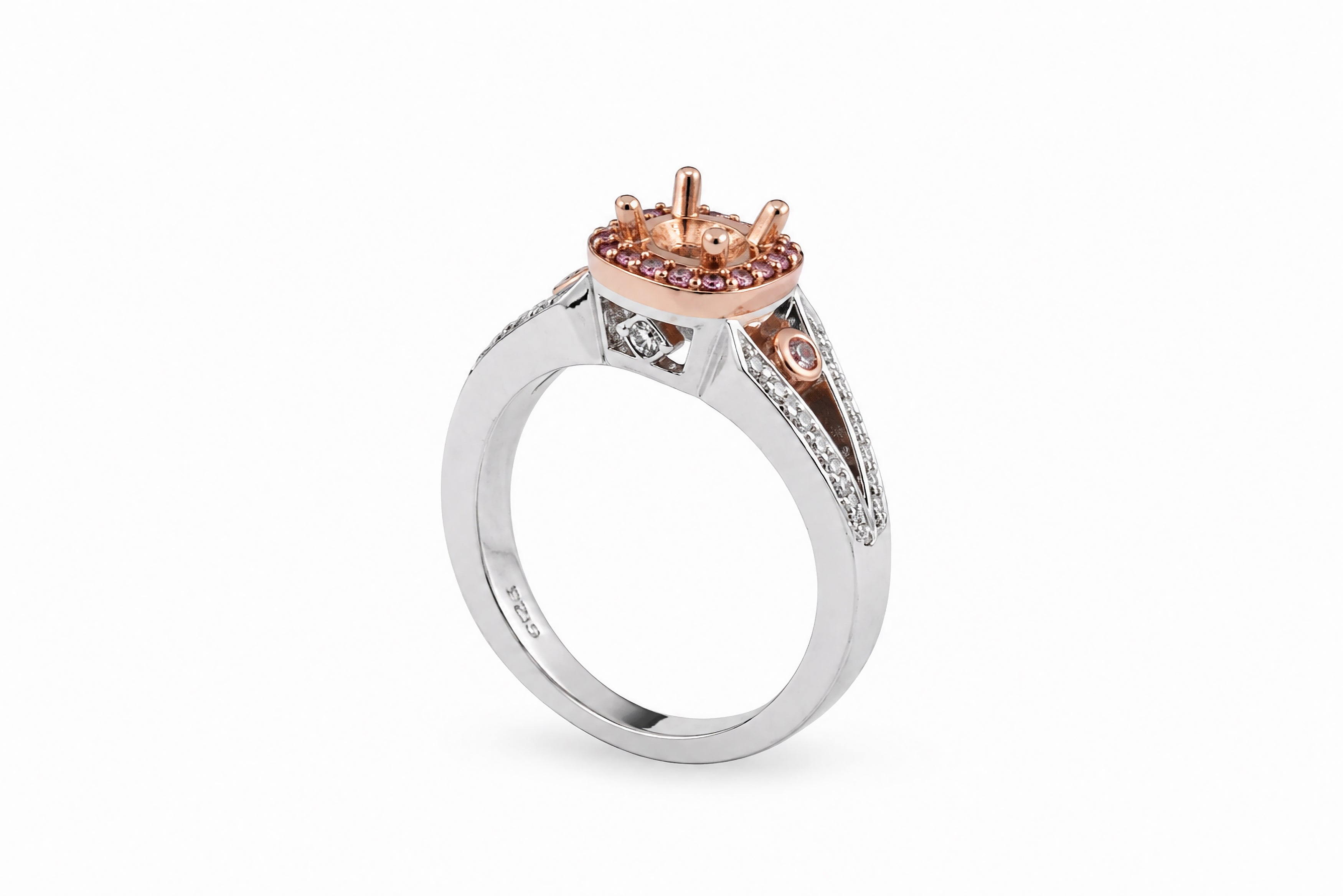 Platinum Mounting Featuring .11ctw White Diamonds with .13ctw Natural Intense Pink Diamonds ring
