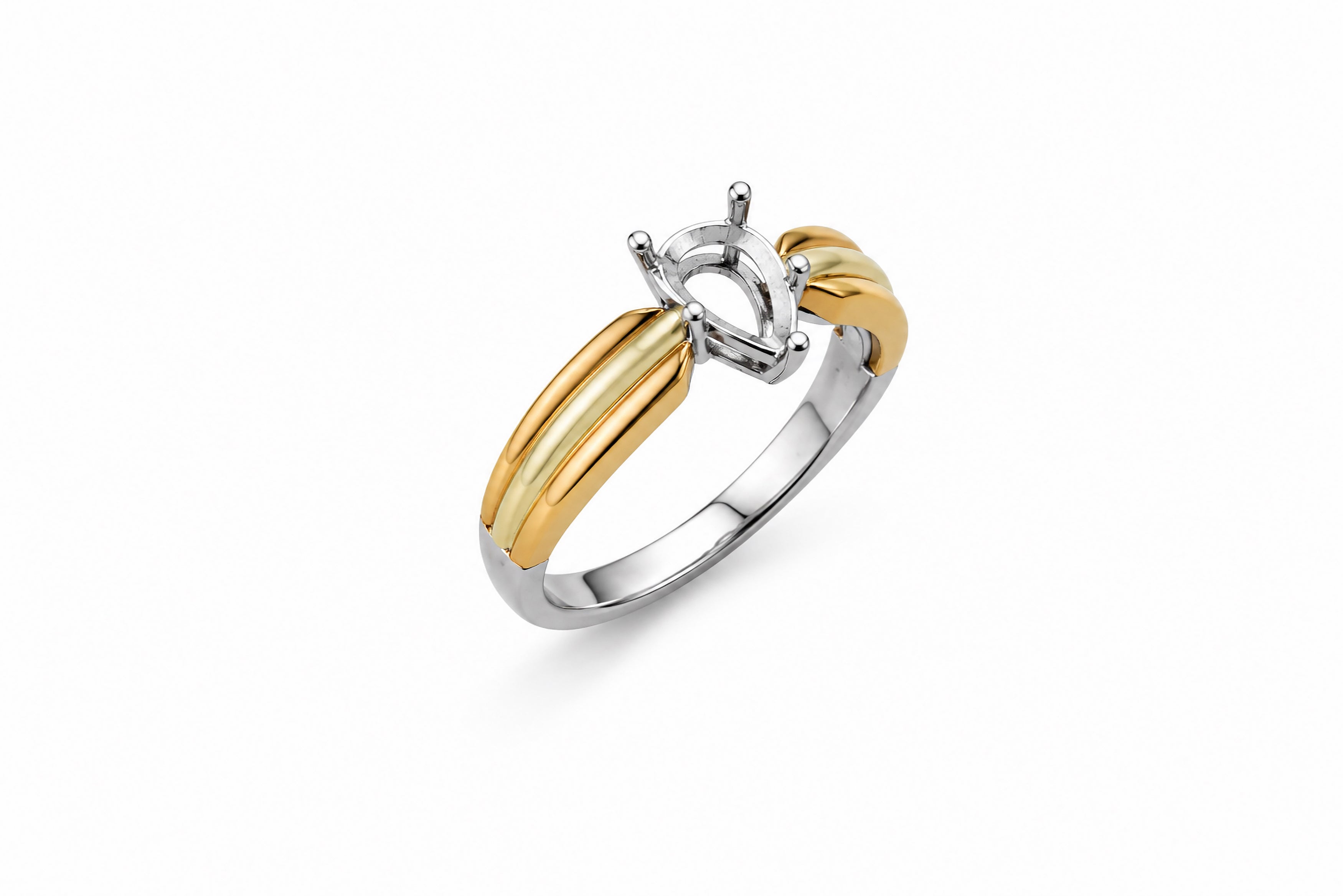 18K Tri-Color Gold Cartier Estate Pear-Shaped Diamond Ring Mounting for a 1.00ct Center Stone 
