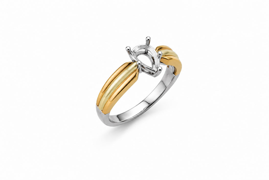 18K Tri-Color Gold Cartier Estate Pear-Shaped Diamond Ring Mounting for a 1.00ct Center Stone 
