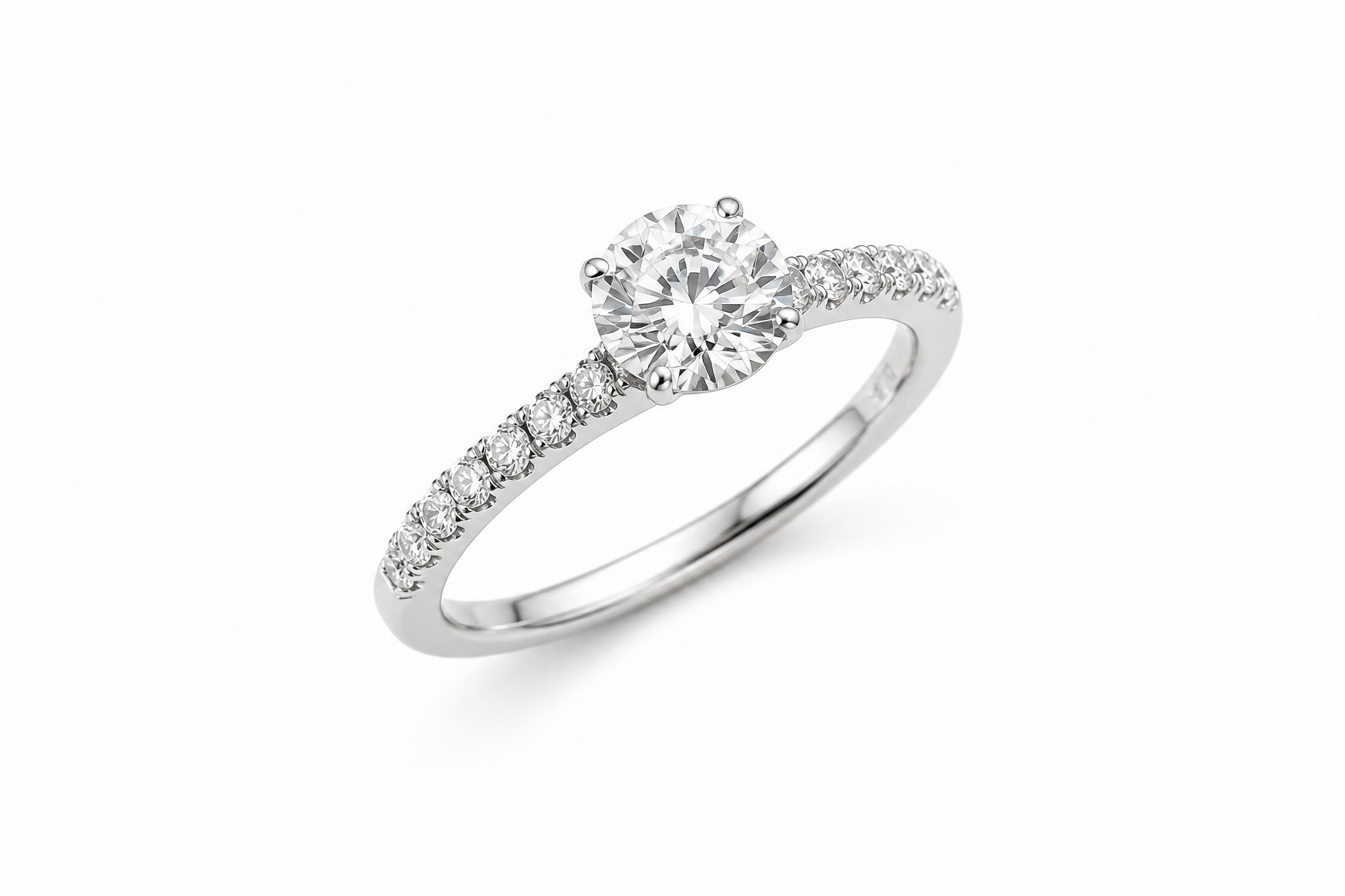 14K White Gold Engagement Ring Featuring a .74ct J VS1 Round Brilliant Diamond with .26ctw Diamond Accents