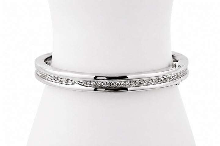 18K White Gold Bulgari Diamond Bangle Bracelet Featuring 1.40ctw Diamonds, 58.48 Grams 