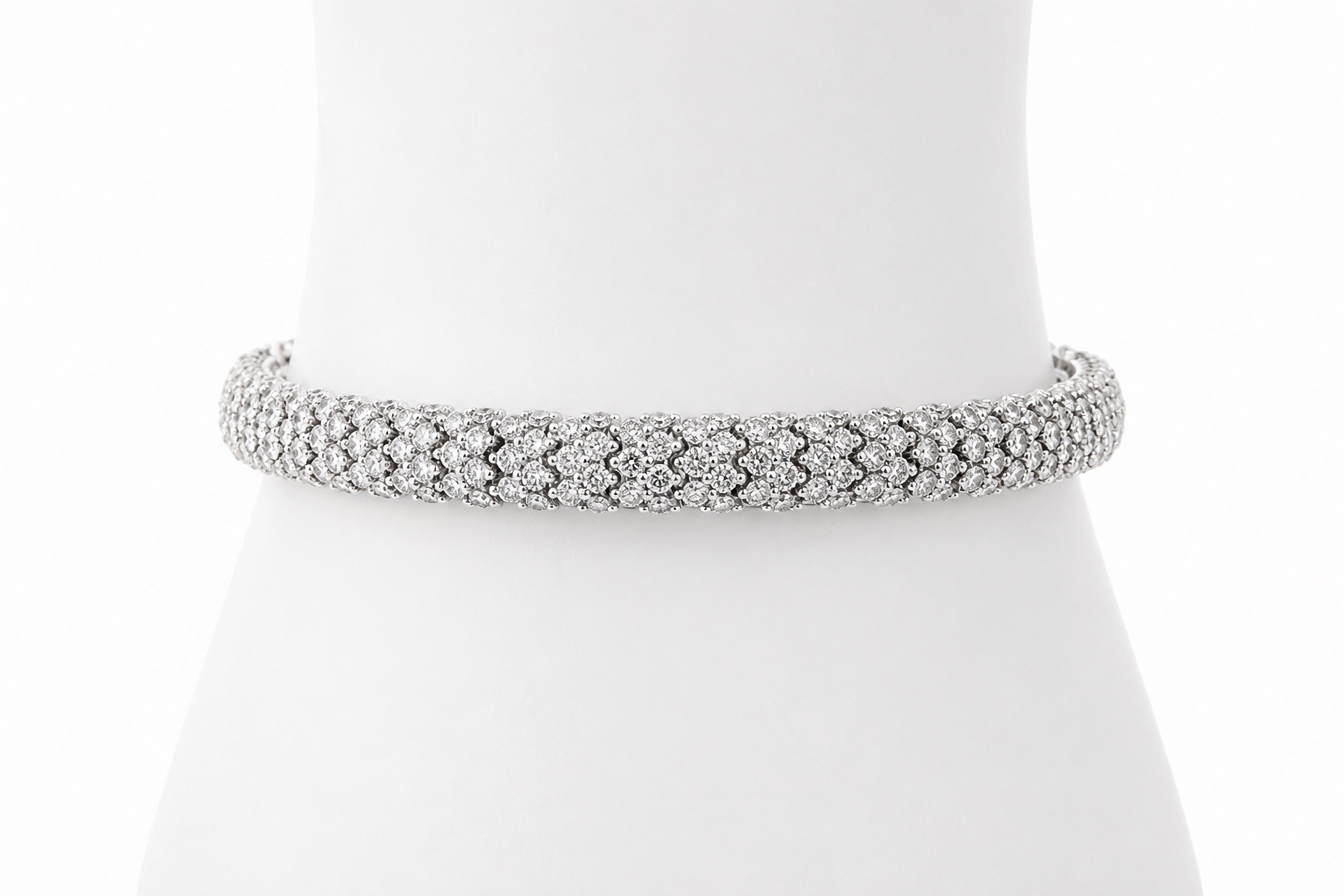 18K White Gold Diamond Bracelet Featuring 9.58ctw Diamonds, 29.06 Grams. stretchy