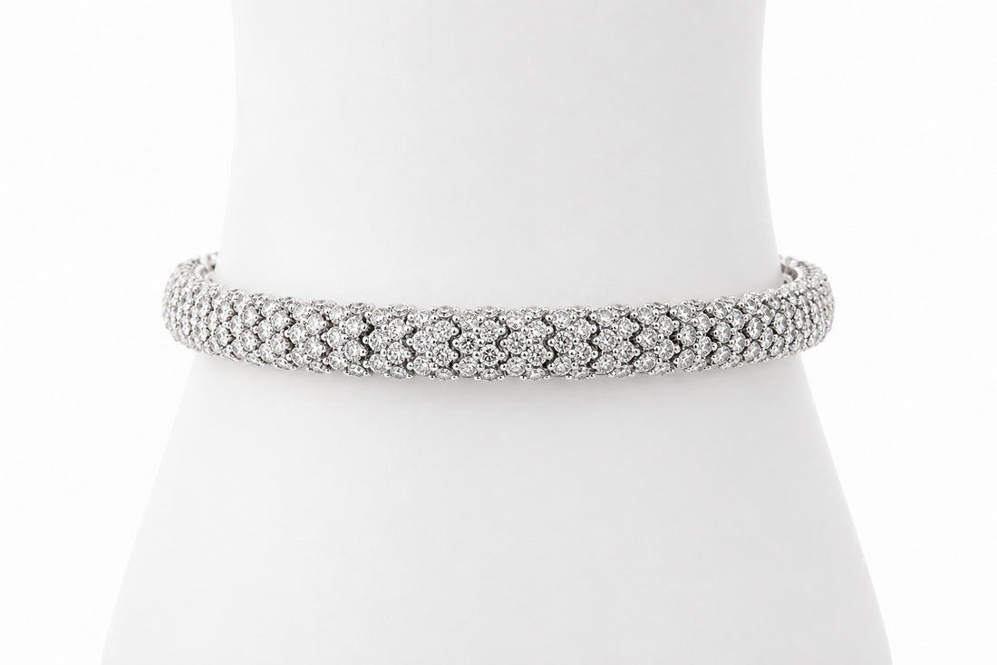 18K White Gold Diamond Bracelet Featuring 9.58ctw Diamonds, 29.06 Grams. stretchy