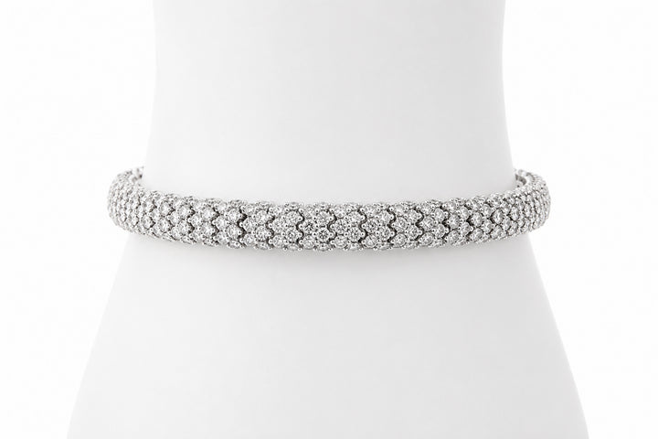 18K White Gold Diamond Bracelet Featuring 9.58ctw Diamonds, 29.06 Grams. stretchy