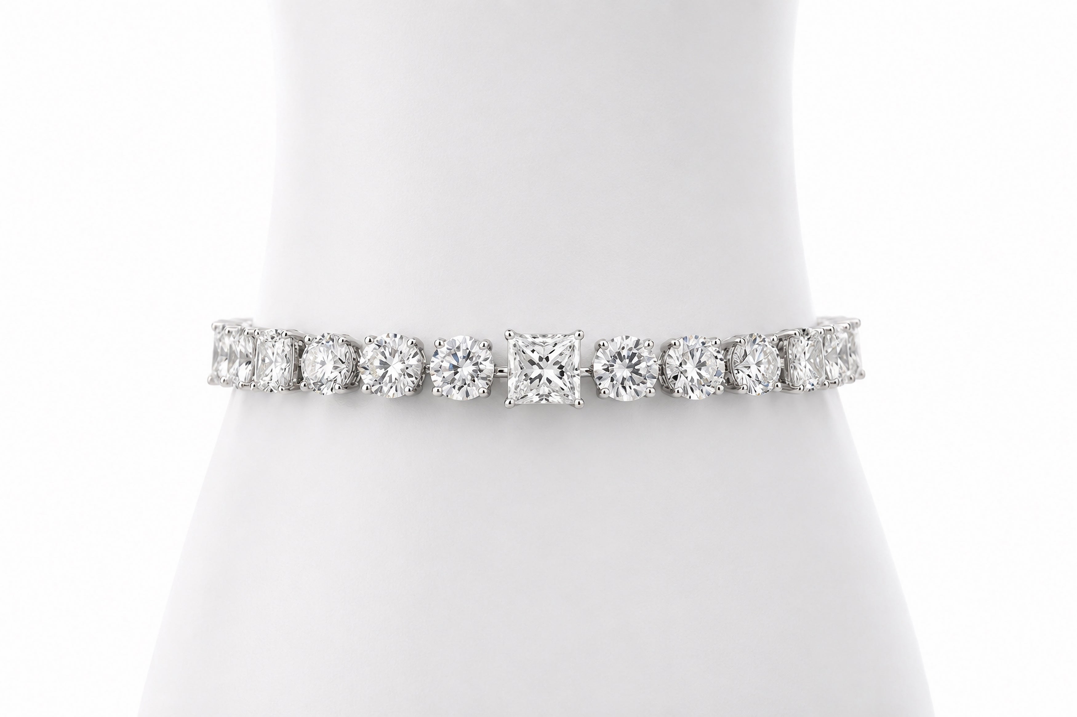 18K White Gold Graduated Diamond Tennis Bracelet Featuring 25.84ctw Diamonds