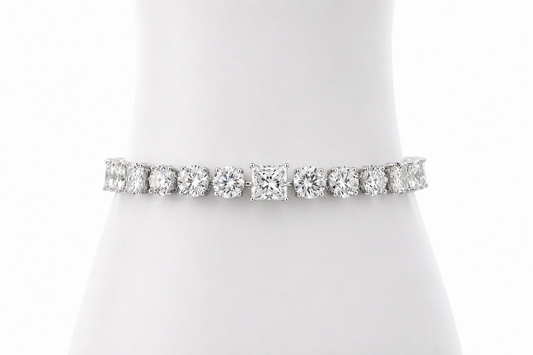 18K White Gold Graduated Diamond Tennis Bracelet Featuring 25.84ctw Diamonds
