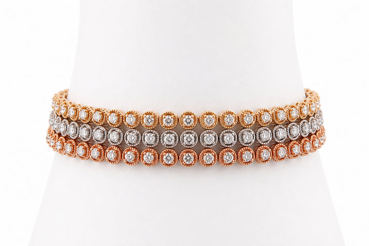 14K White, Rose, and Yellow Gold Diamond Bracelet Set Featuring 2.40ctw per Bracelet