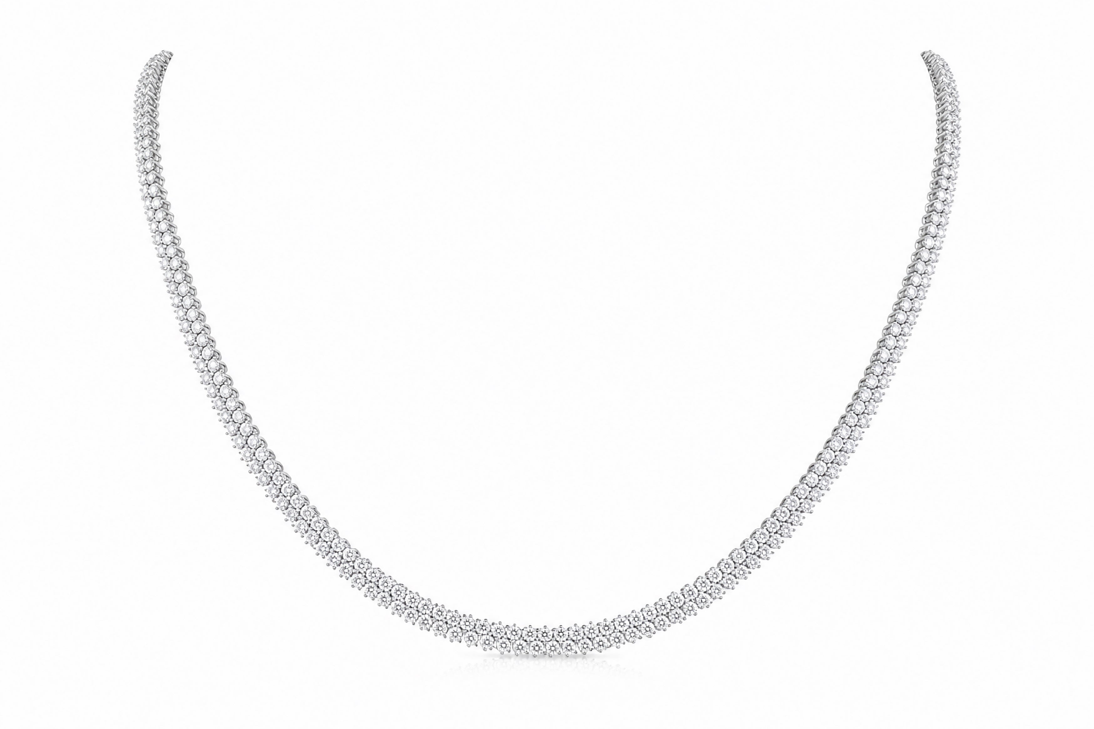 14K White Gold Two-Row Diamond Necklace Featuring 10.48ctw Fine Diamonds, 17" Length, Also Available in Yellow Gold