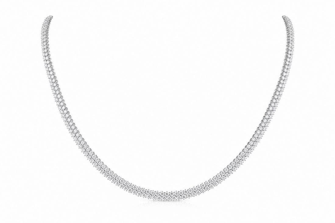 14K White Gold Two-Row Diamond Necklace Featuring 10.48ctw Fine Diamonds, 17" Length, Also Available in Yellow Gold