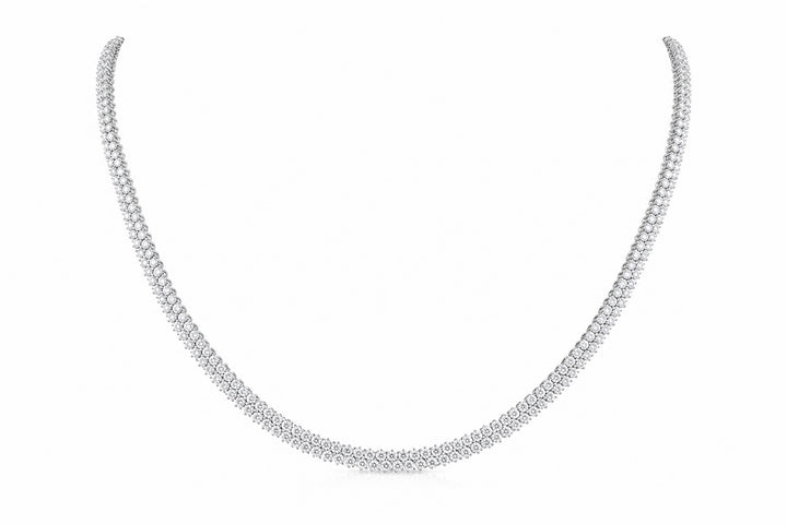 14K White Gold Two-Row Diamond Necklace Featuring 10.48ctw Fine Diamonds, 17" Length, Also Available in Yellow Gold