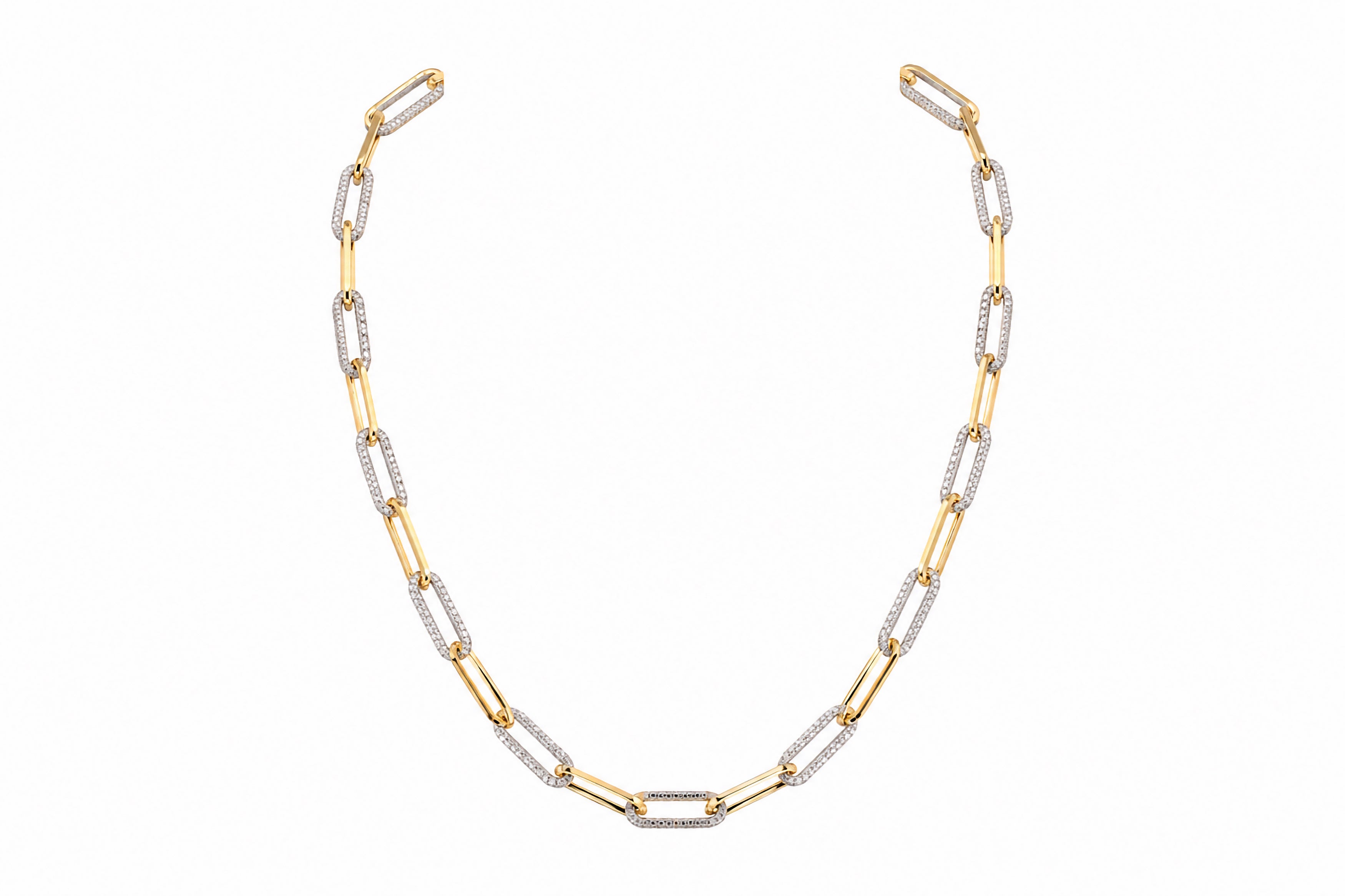 14K Yellow and White Gold Paperclip Diamond Necklace Featuring 14.99ctw Fine Diamonds, 24" Length two tone
