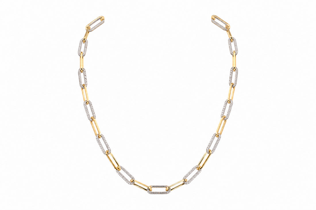 14K Yellow and White Gold Paperclip Diamond Necklace Featuring 14.99ctw Fine Diamonds, 24" Length two tone