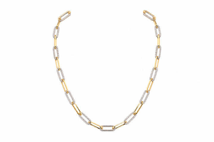 14K Yellow and White Gold Paperclip Diamond Necklace Featuring 14.99ctw Fine Diamonds, 24" Length two tone