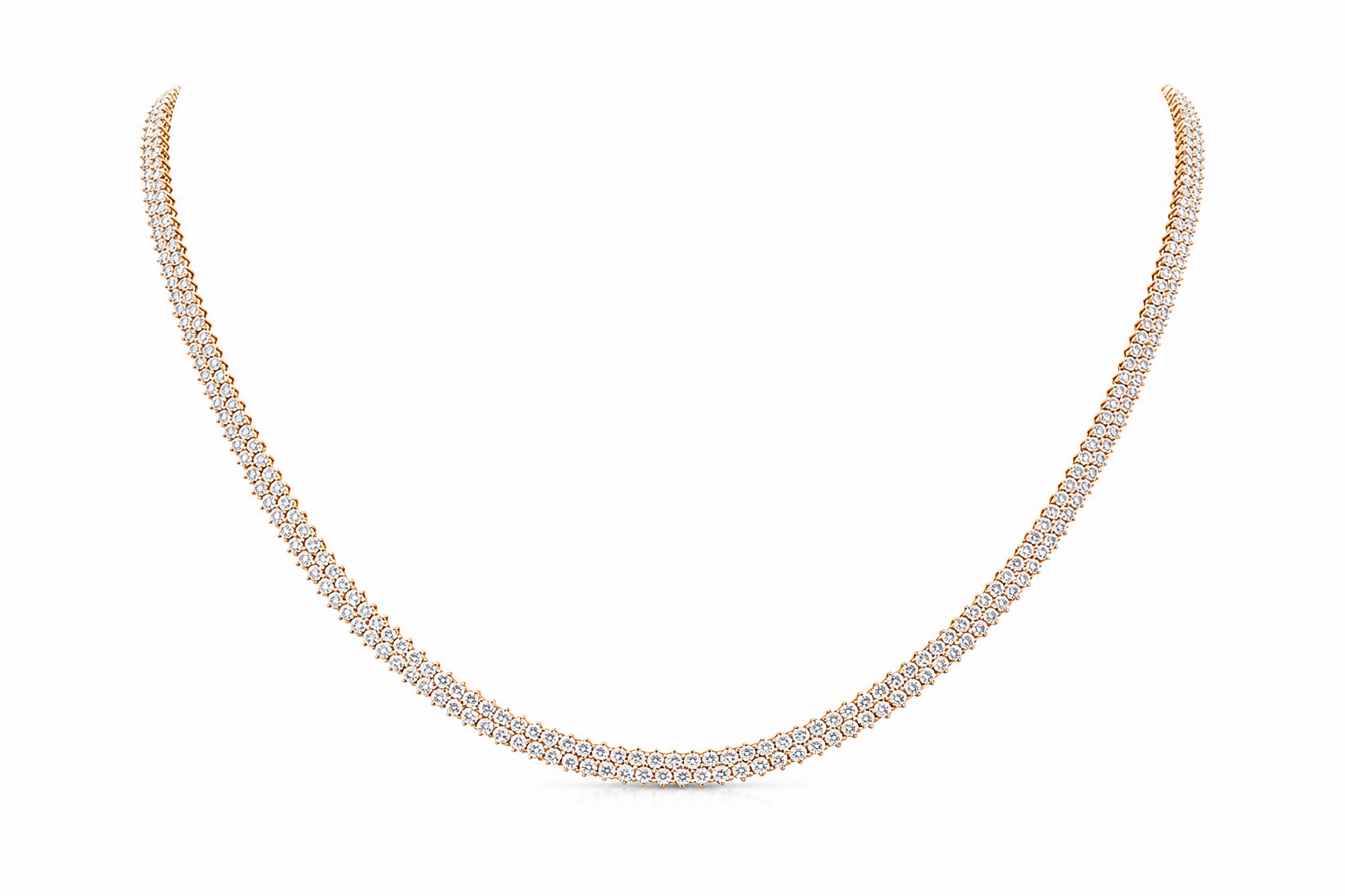 14K White Gold Two-Row Diamond Necklace Featuring 10.48ctw Fine Diamonds, 17" Length, Also Available in Yellow Gold