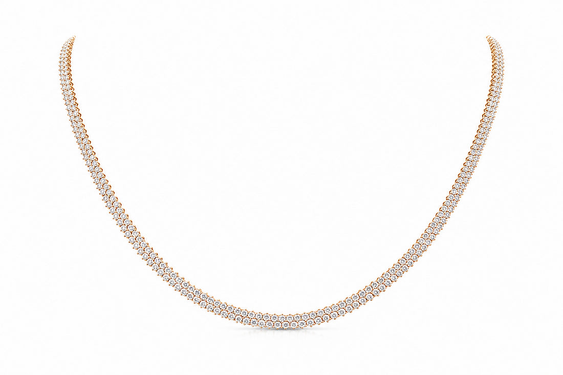 14K White Gold Two-Row Diamond Necklace Featuring 10.48ctw Fine Diamonds, 17" Length, Also Available in Yellow Gold