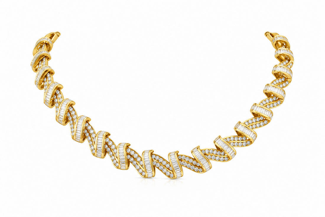 18K Charles Krypell Diamond Necklace Featuring 19.46ctw Round Diamonds and 19.54ctw Baguette Diamonds, 127 Grams Gold