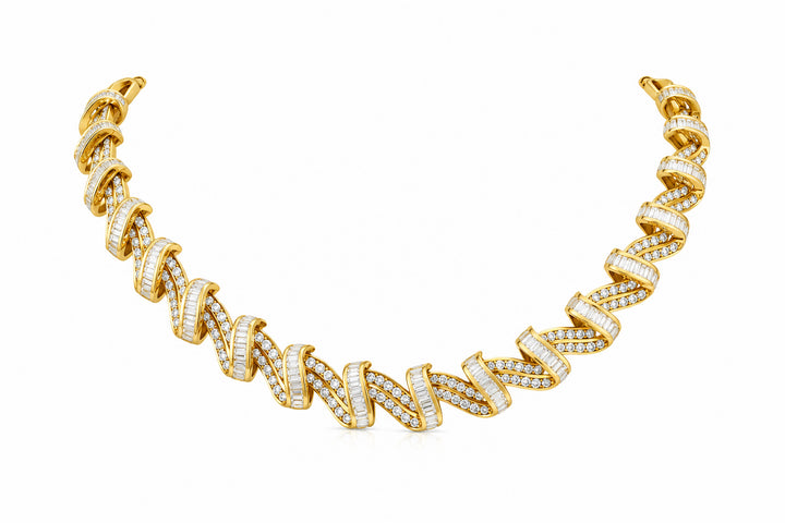 18K Charles Krypell Diamond Necklace Featuring 19.46ctw Round Diamonds and 19.54ctw Baguette Diamonds, 127 Grams Gold