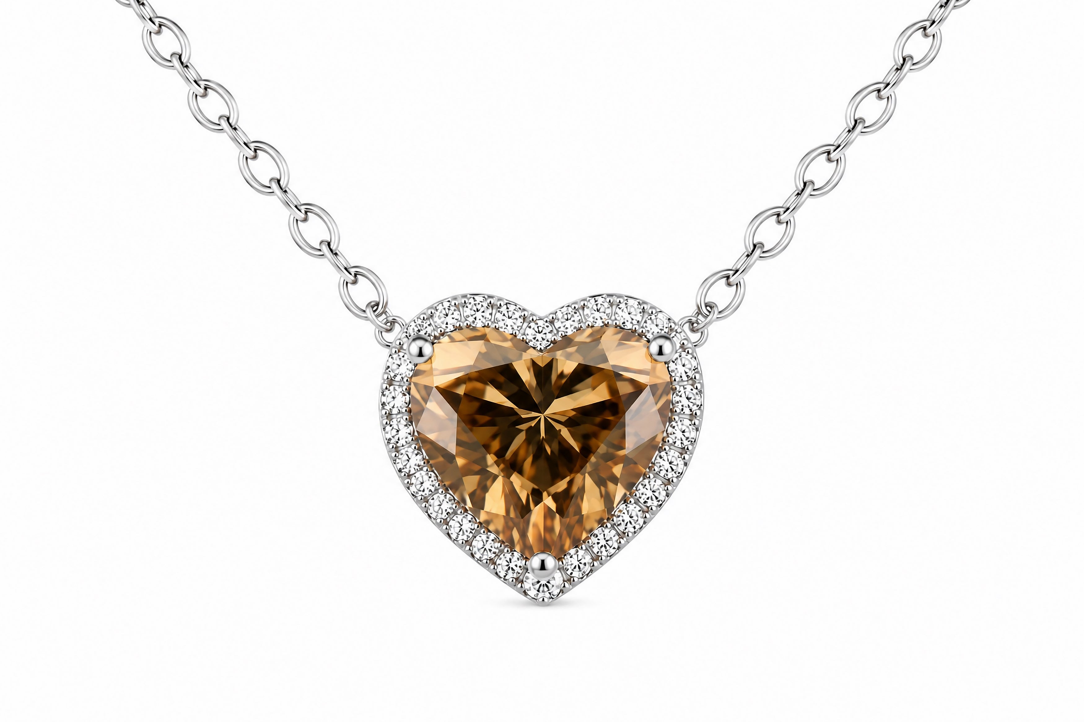18K White Gold Heart Necklace Featuring a .85ct Fancy Brown Diamond with .07ctw White Diamond Accents