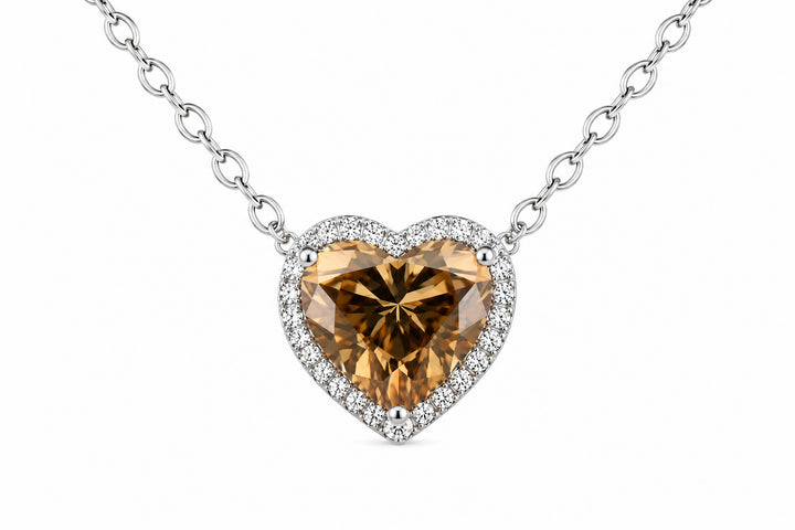 18K White Gold Heart Necklace Featuring a .85ct Fancy Brown Diamond with .07ctw White Diamond Accents