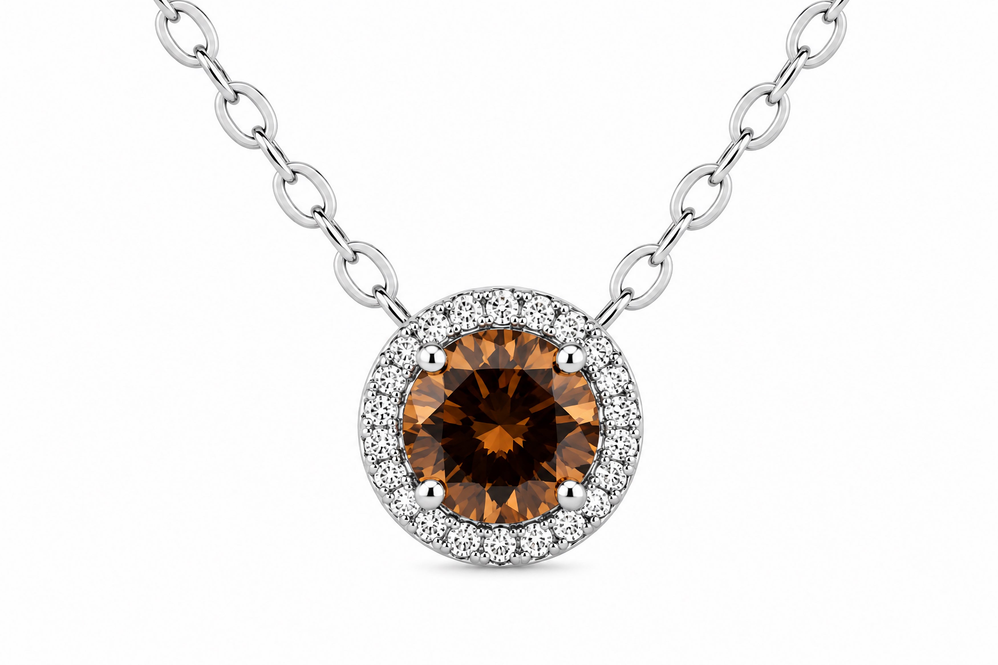 18K White Gold Necklace Featuring a .85ct Fancy Brown Diamond with .07ctw White Diamond Accents