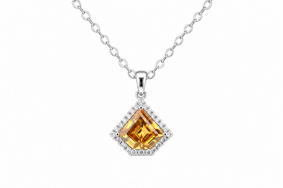 18K White Gold Necklace Featuring a .75ct Fancy Deep Orange Diamond with .07ctw White Diamond Accents