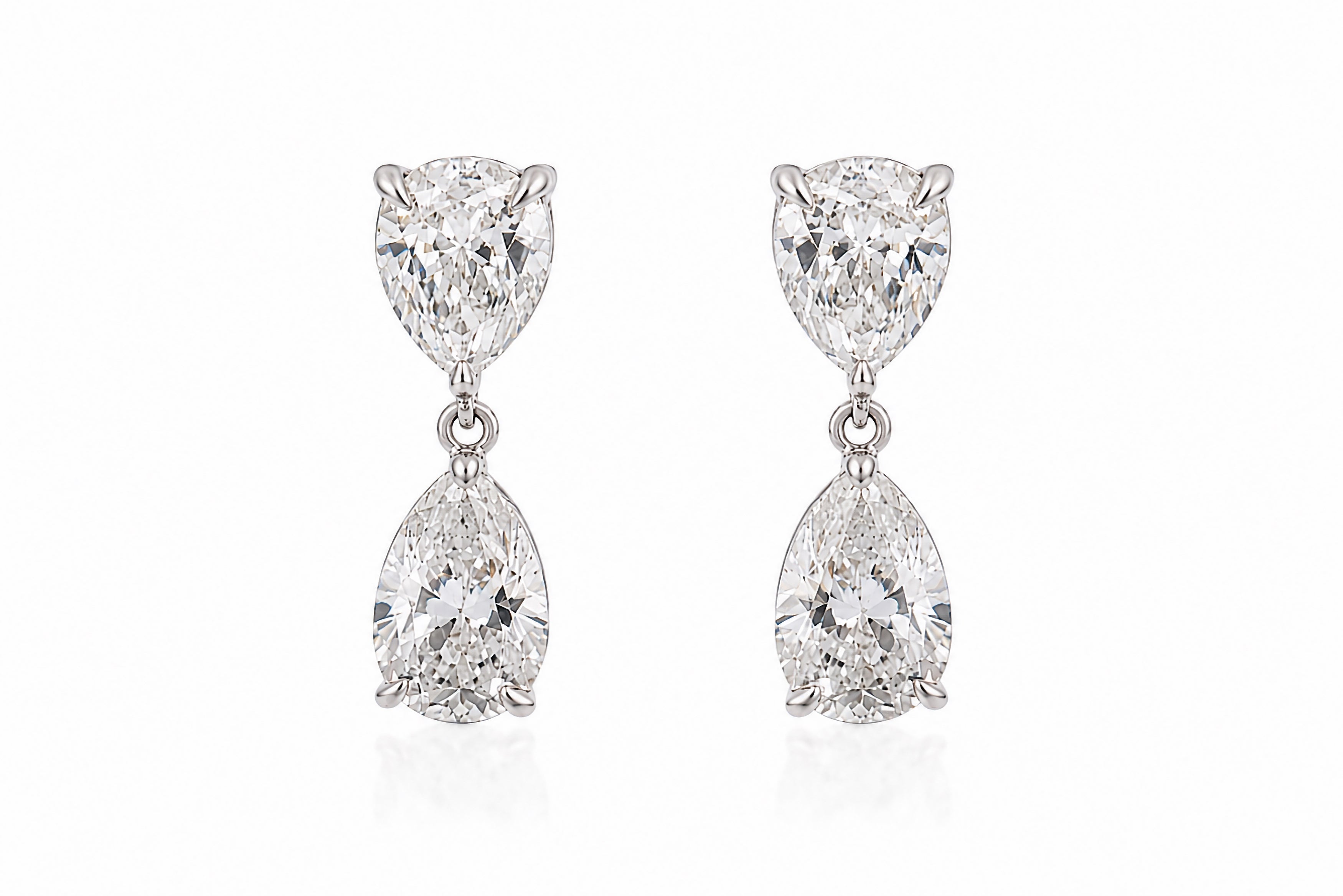 14K White Gold Drop Earrings Featuring 1.71ctw Pear-Shaped Diamonds and 3.00ctw Pear-Shaped Diamonds