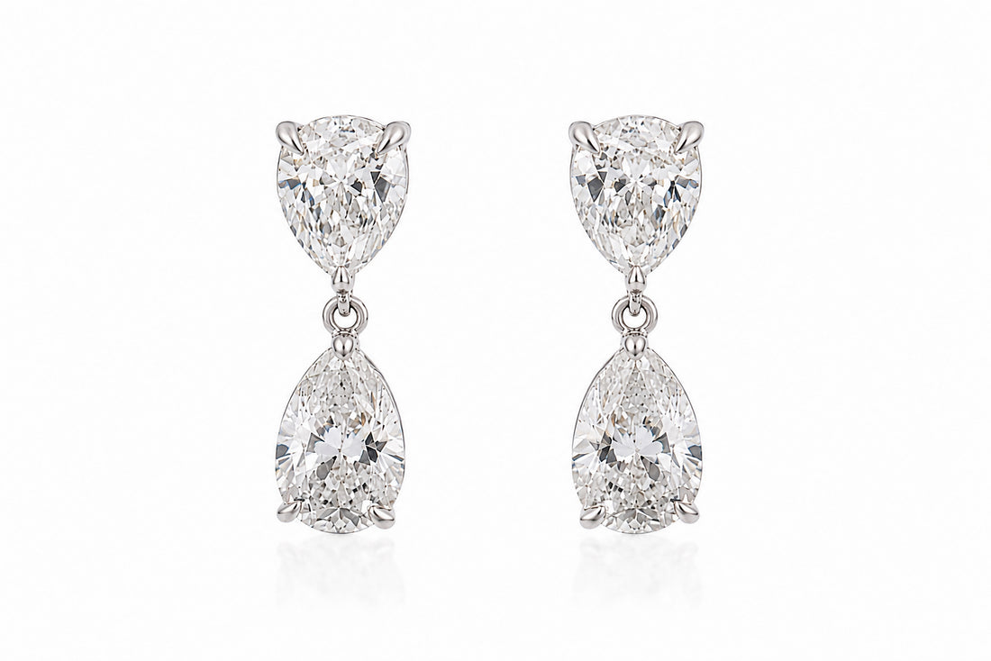 14K White Gold Drop Earrings Featuring 1.71ctw Pear-Shaped Diamonds and 3.00ctw Pear-Shaped Diamonds